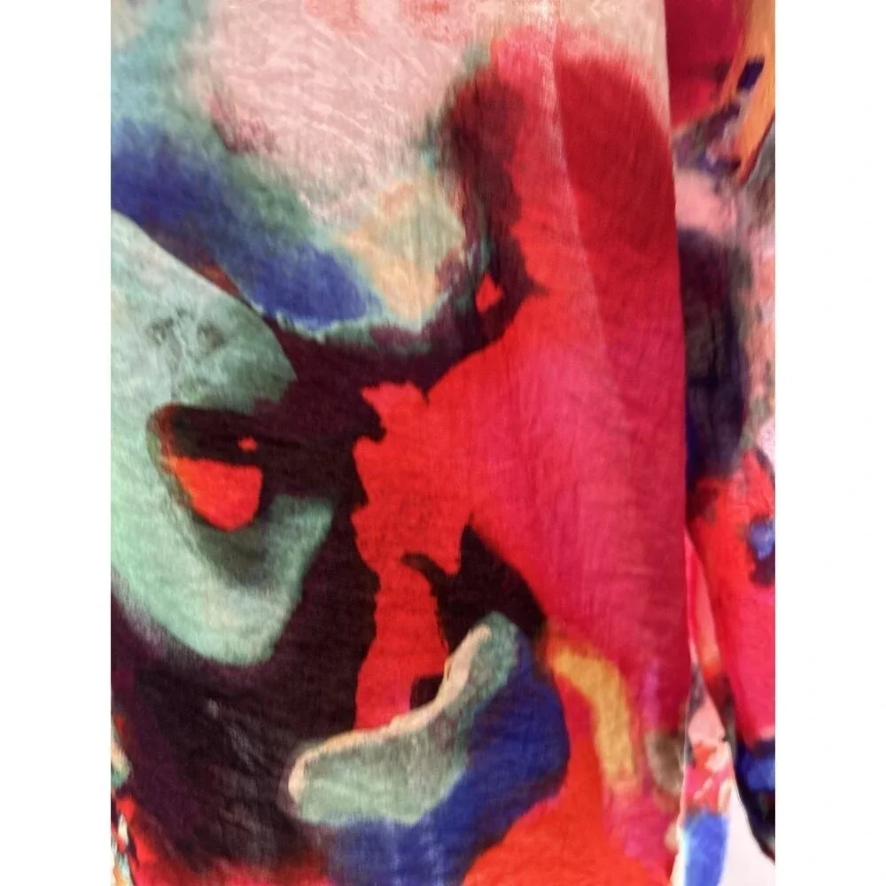 Ali Miles Top Multicolor Tunic Abstract Toggle Button Size 2X Lagenlook Artsy - Picture 8 of 9